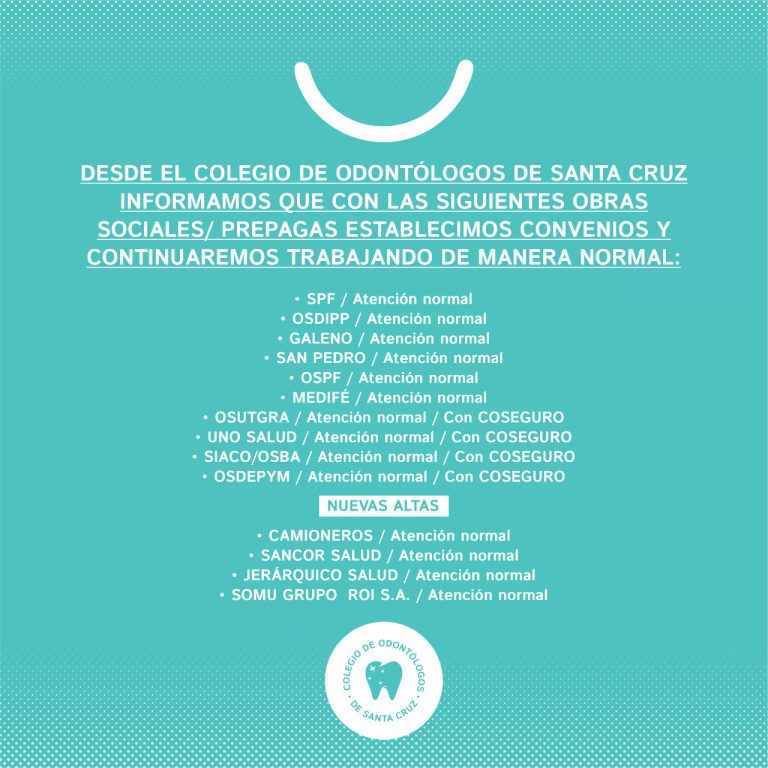 El Colegio de Odontólogos informa las obras sociales con las que tenemos convenio